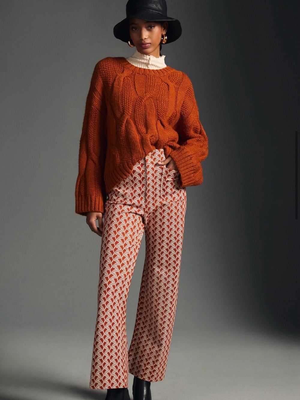 Anthropologie Maeve Colette Crop Wide-Leg Ponte Pants Orange Geo Print